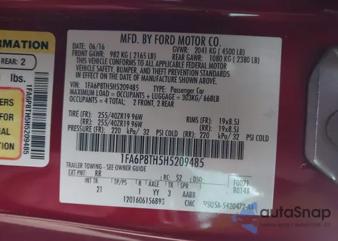 2017 Ford Mustang Ecoboost из США, поврежденный, VIN 1FA6P8TH5H5209485